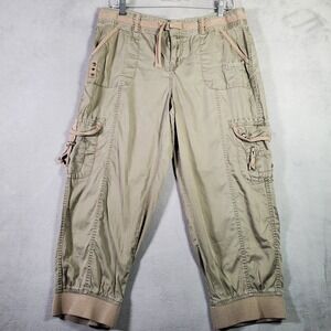 Y2K Cargo Cropped Pant Womens 12 Army Green Utility Military Grunge Safari Apt 9